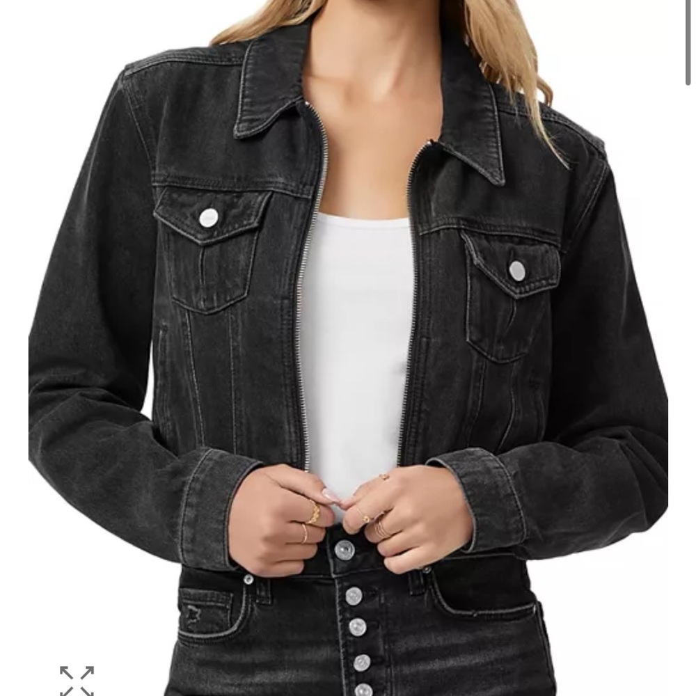 PAIGE women’s Vivienne Cropped Black Denim Zip Jacket Dark Onyx EUC